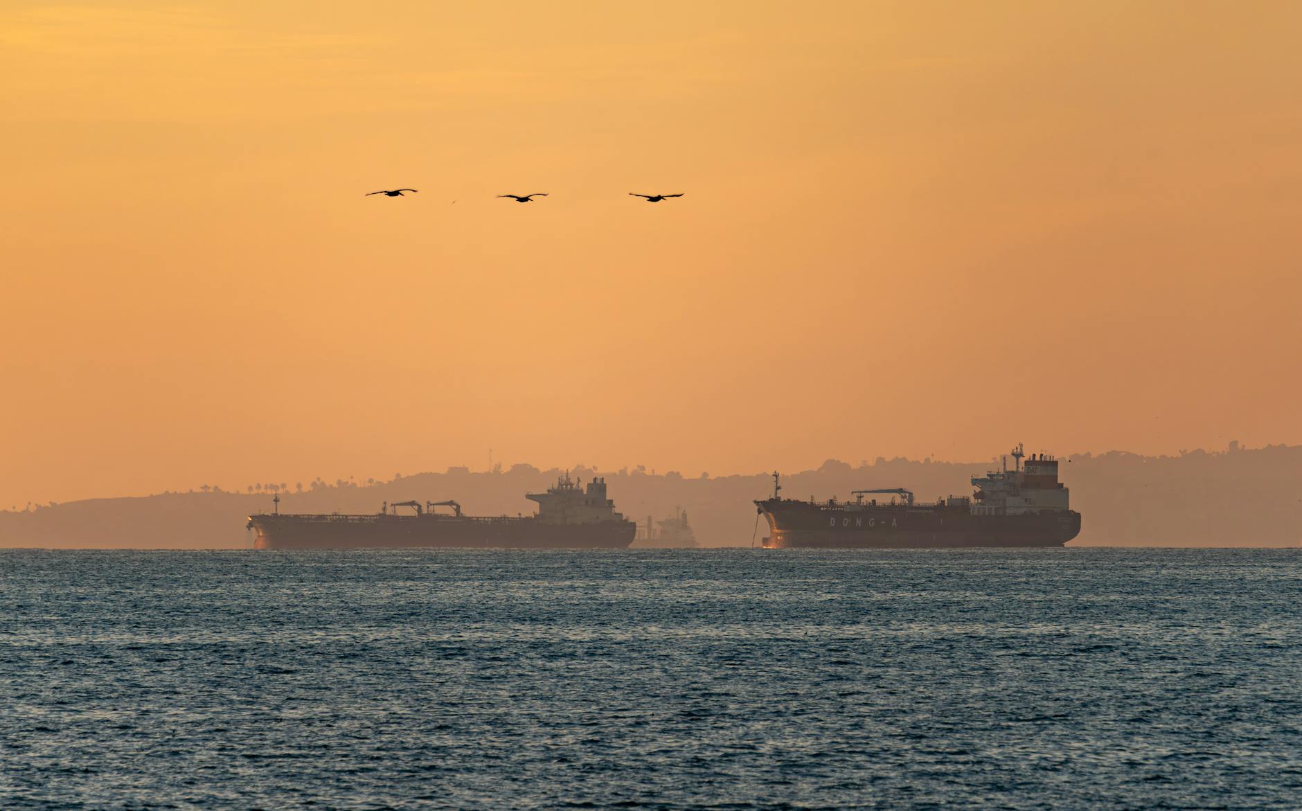 oil tankers at sunset in long beach california