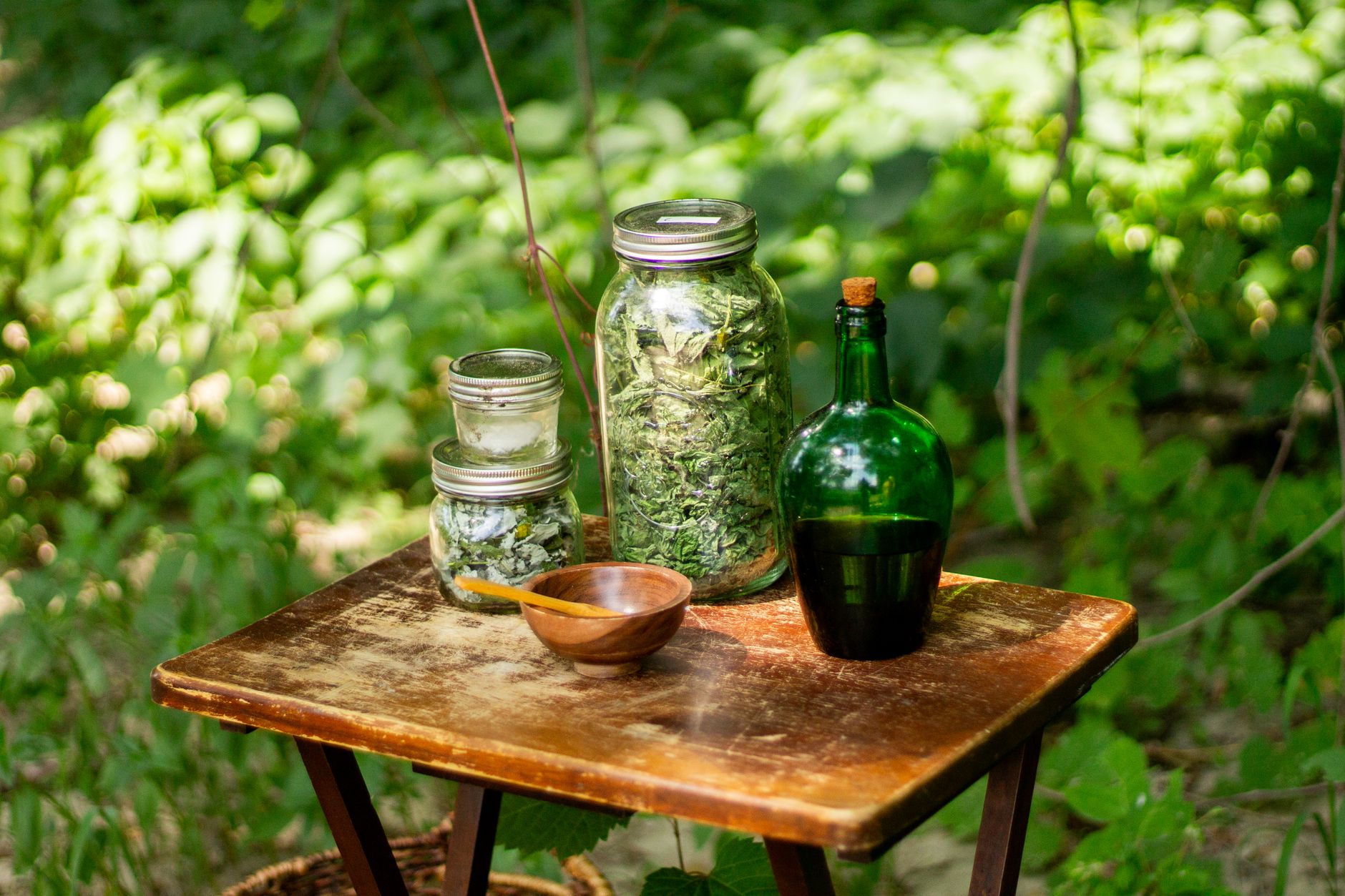 apothecary jars vessels in forest